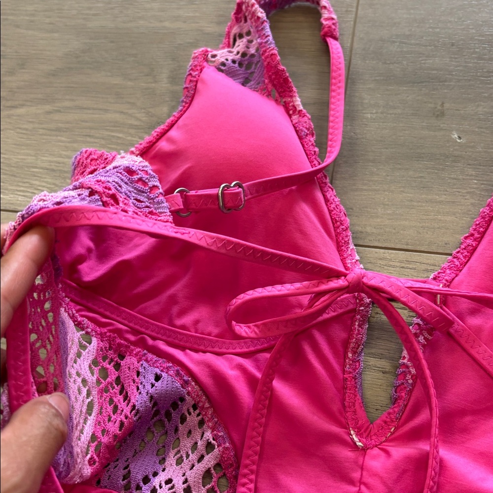 Becca pink crochet one piece swimsuit - Picture 7 of 9